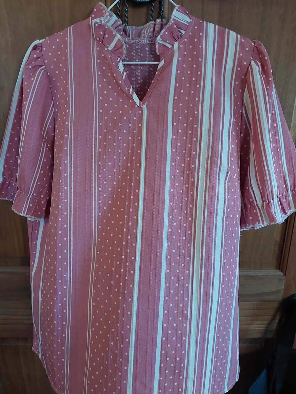 SHEIN Pink Stripe & Polka Dot Short Sleeve Shirt